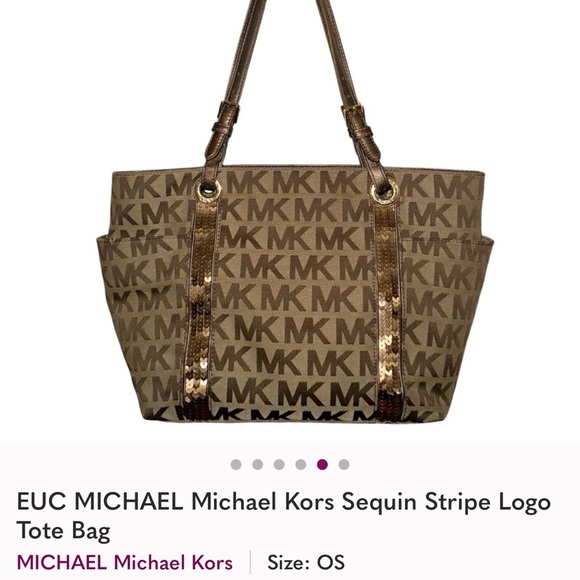 EUC MMK Sequin Stripe Tan Tote Bag - Picture 5 of 6